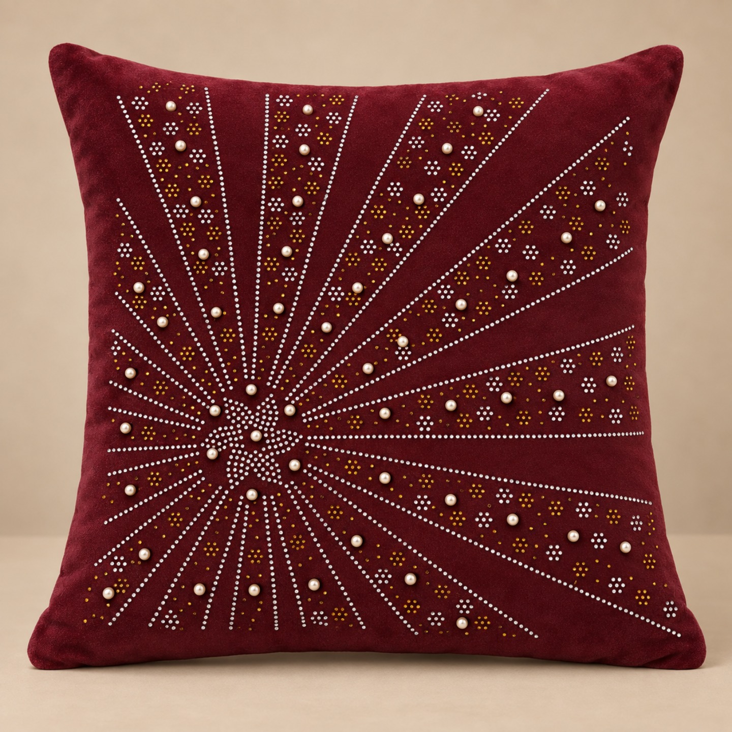 Radiant Burst Embellished Cushion Cover - Burgundy thumbnail