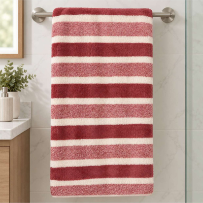 Premium Striped Bath Towel – Burgundy & White thumbnail