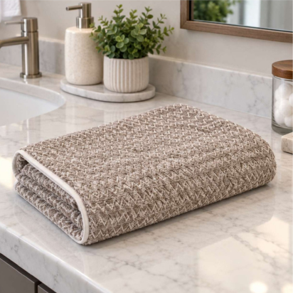 Premium Chevron Bath & Hand Towel Set – Beige thumbnail